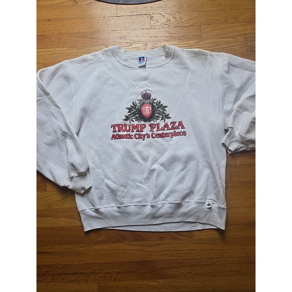 Trump Plaza Casino Atlantic City Sweatshirt Mens L Vintage USA Made‎ White Crew